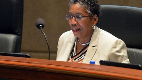 Fulton County Commissioner Joan Garner is shown during a board meeting at the Fulton County Government Center Wednesday, April 15, 2015. KENT D. JOHNSON/ KDJOHNSON@AJC.COM AJC FILE PHOTO