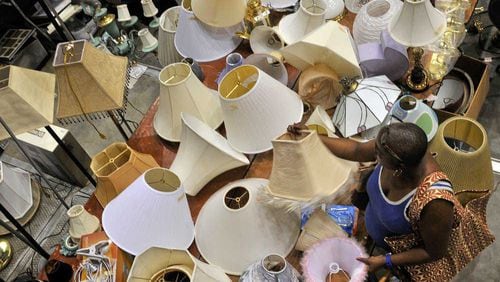 Lampshades are just one of the items on sale at the sixty-fourth annual Junior League Thrift Sale at the Civic Center. (Photo Courtesy of Steve Bisson/Savannah Morning News)