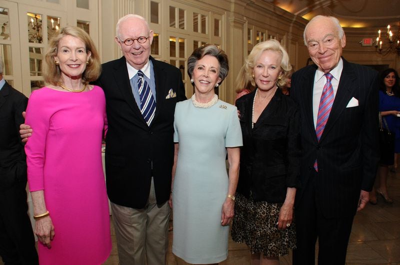 At a fundraiser that benefited the Emory Alzheimer’s Disease Research Center were (from left) event co-chair Mary Rose Taylor; honoree Dan Carithers with his wife, Nancy Carithers; Nancy Corzine, board president of the Alzheimer’s Drug Discovery Foundation; and Leonard Lauder, co-founder of the ADDF and a co-chair of the fundraiser.