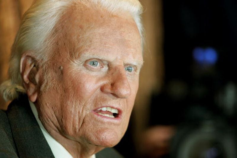 In this photo from 2005  Rev. Billy Graham speaks at a news conference about the upcoming Greater New York Billy Graham Crusade. It would be his last. (Photo by Mario Tama/Getty Images)