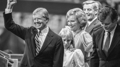 President Jimmy Carter, pictured at 1980 Democratic National Convention at Madison Square Garden in New York City, is the topic of a new biography by Jonathan Alter.  (John Spink / Shot for the Kansas City Times)