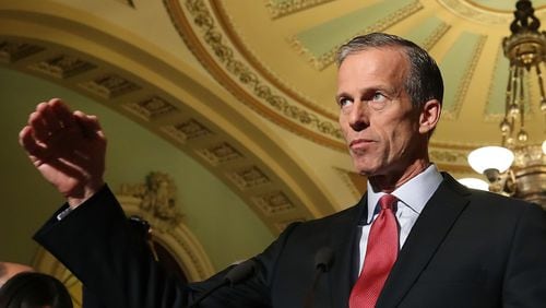 Sen. John Thune, R-S.D., speaks to reporters about the proposed Senate Republican tax bill at the U.S. Capitol on Nov. 14, 2017. (Photo by Mark Wilson/Getty Images)
