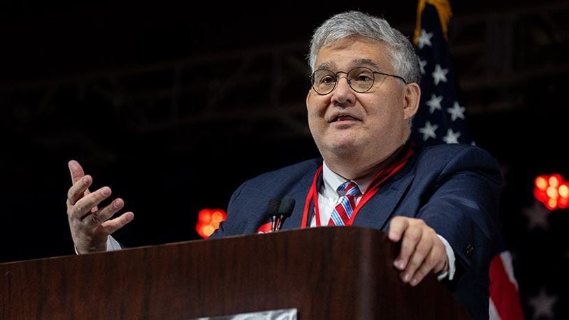 Chairman David Shafer speaks at the Georgia GOP State Convention in Jekyll Island, Georgia on June 5th, 2021. Nathan Posner for the Atlanta-Journal-Constitution