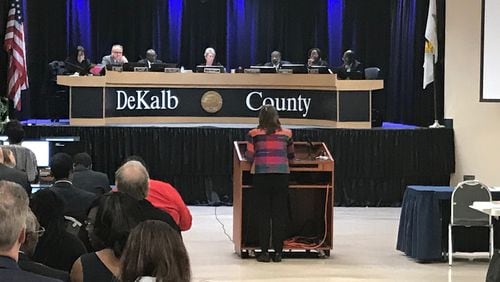 Martha Gross of the North Druid Hills Residents Association address the DeKalb Board of Commissioners to advocate in favor of limiting alcohol sales hours at late-night bars.