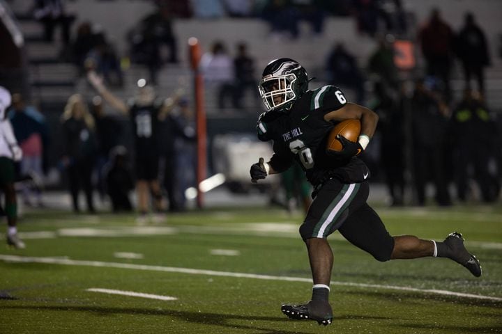 Collins Hill's Spenser Anderson (6) scores a touchdown during a GHSA high school football game between the Collins Hill Eagles and the Grayson Rams at Collins Hill High in Suwanee, GA., on Friday, December 3, 2021. (Photo/ Jenn Finch)
