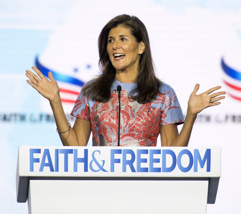 Former U.N. Ambassador Nikki Haley will arrive in Georgia on Friday for a pair of events with Republican Senate nominee Herschel Walker in the morning and Gov. Brian Kemp in the afternoon. She is pictured speaking at the Faith & Freedom Coalition's Road to Majority Policy Conference  in Nashville, Tennessee on June 16, 2022. (Brian Cahn/ZUMA Press Wire/TNS)