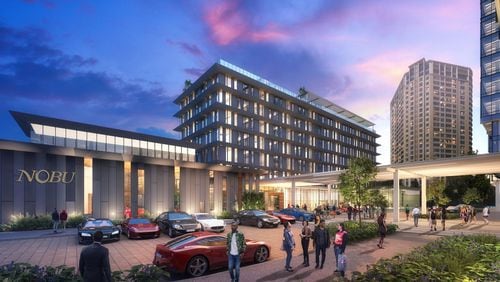 A rendering of the Nobu hotel and restaurant to be built on the campus of the Phipps Plaza mall in Buckhead. Developer Simon also plans a new office tower and other restaurants as part of a major Phipps makeover. SPECIAL from Simon and Nobu