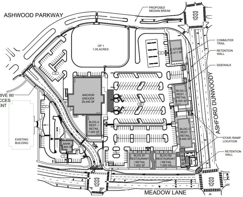 This site map shows how the developers envision the prospective shopping center. (Photo: Branch Properties, via city of Dunwoody)