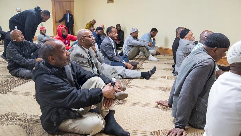 Muslim believers participate during the Jum'ah Friday prayer at the Masjid Al-Mu'minun mosque in Atlanta's Peoplestown neighborhood, Friday, March 15, 2019.