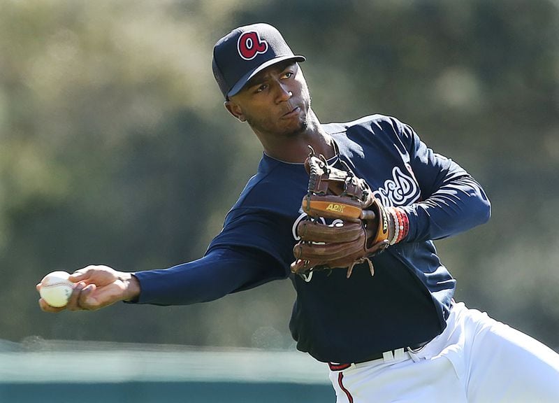 Ozzie Albies has impressed Braves coaches and manager Fredi Gonzalez during the first couple of weeks of spring training workouts and games. The undersized infielder from Curacao only turned 19 in January. (Curtis Compton/AJC)