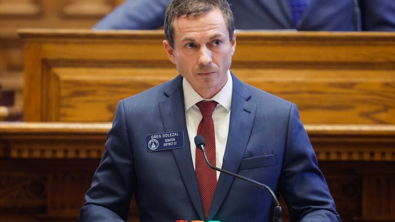 Sen. Greg Dolezal, R-Cumming, talks about the bill that would stop state agencies from requiring COVID-19 vaccinations on Tuesday, Feb. 7, 2023. On Feb. 22, he introduced Senate Bill 233, a state-subsidy for private K-12 education. (Natrice Miller/ Natrice.miller@ajc.com)