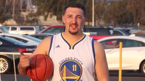 YouTuber Big Daws dressed up as Golden State Warriors' Klay Thompson for the Warriors season opener on Tuesday, Oct. 17, 2017 at Oracle Arena.