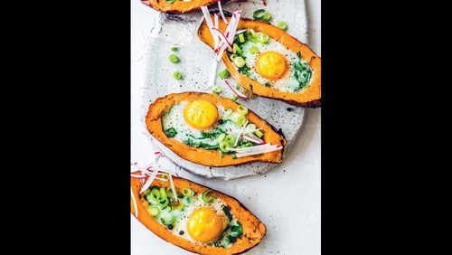 Sweet Potatoes with Baked Eggs from "The Fit Foodie Meal Prep Plan" by Sally O Neil (Tiller Press, $19.99).