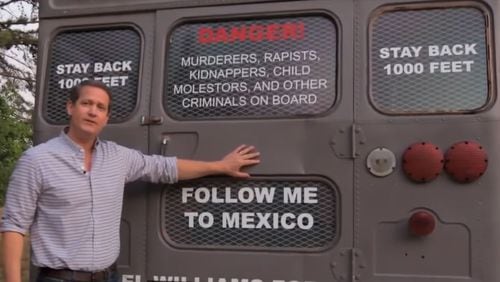 Michael Williams, GOP candidate for governor, and his "deportation bus." AJC file