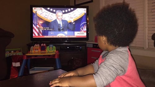 Nikema Williams’ son Carter didn’t travel with her to Chicago, but the 17-month old watched Obama’s farewell on television. PHOTO COURTESY/Nikema Williams