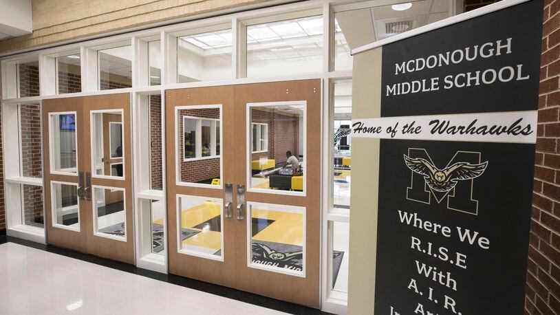 McDonough Middle School is one of several Henry County Schools sites where students and families can pick up school meals.
