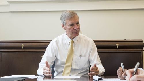 Georgia Institute of Technology President Bud Peterson talks about the recent ethical changes Georgia Tech is undergoing in his office on the university’s campus in Atlanta, on Aug. 20, 2018. (ALYSSA POINTER / ALYSSA.POINTER@AJC.COM)
