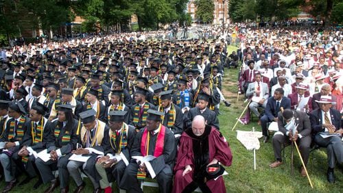Friends, family, and graduates fill Century Campus during the 134th commencement exercises at Morehouse College In Atlanta GA Sunday, May 20, 2018.  STEVE SCHAEFER / SPECIAL TO THE AJC