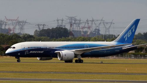 A Boeing 787 Dreamliner taxis after landing at the Paris Air Show in 2011. (AP Photo/Francois Mori)
