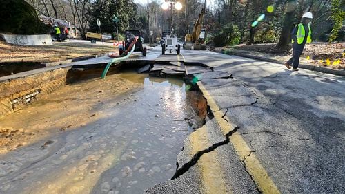 Jan. 27, 2014 Atlanta: The weather is to blame for ruptured water main and a sinkhole that swallowed a section of a northwest Atlanta street early Monday, Jan. 27, 2014 a city official said. The sinkhole engulfed one lane of Collier Drive, which was shut down between Valley Heart Drive and Chalmers Drive, according to Scheree Rawles, spokeswoman for the city's Department of Watershed Management. Rawles blamed the rupture on the recent cold weather. "It was really freezing cold two days go, then yesterday, it was 56 degrees," she told The Atlanta Journal-Constitution. "The pipe expands, contracts, expands, contracts, and it can cause the pipe to burst." The problem started out as a small hole in the pavement, but "as the water continued to flow, it caused a sinkhole," Rawles said. "The sinkhole is probably five feet deep, maybe 12 feet wide." She said other utilities in the area complicated the repair process. "There is a piece of the road that has washed away and there are fiber optics in that piece of the road," she said. "Also, there was a power pole leaning and we called Georgia Power and we had to wait on them to come out." Rawles said crews hoped to have the pipe repaired and the road resurfaced by late Monday afternoon. JOHN SPINK/JSPINK@AJC.COM