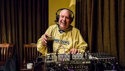 Atlanta radio engineer Miller Pope died Monday, May 27, 2024 at the age of 65. An independent contractor, Pope engineered broadcasts for Georgia, Georgia Tech, the Falcons, Hawks and Atlanta United in a career that spanned more than 40 years. In this photo, Pope was engineering the radio broadcast of a Tech men’s basketball game at McCamish Pavilion on February 20, 2019. (Danny Karnik/Georgia Tech Athletics)