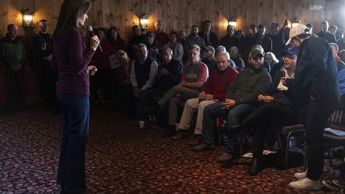 During campaign stops across New Hampshire, GOP presidential candidate Nikki Haley speaks frequently about the “chaos that follows” former President Donald Trump in court. That scrutiny, she says,  will only intensify if he wins the Republican nomination. (Ruth Fremson/The New York Times)