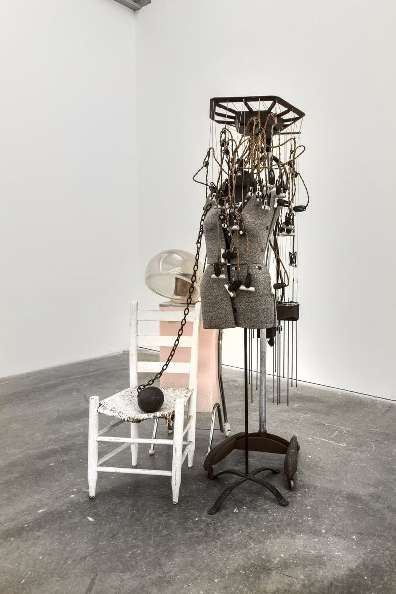 “Permanent: Hair Was My Glory and Chain” (2016) by Lonnie Holley. Hair dryer, found chair, ball and chain, lock and key, dress form, permanent wave machine. CONTRIBUTED BY FREDRIK BRAUER