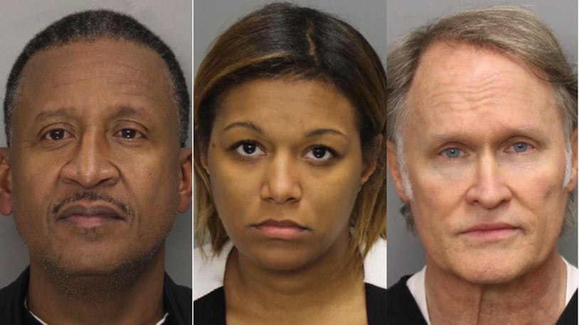 Mugshots of (left to right):  Nathaniel Johnson III, Shannon Denise Williams and Peter Ulbrich