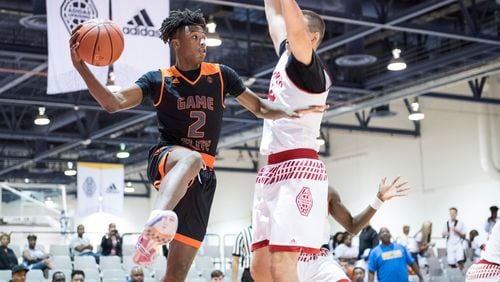 Ashton Hagans of Newton High, shown here playing for the Game Elite AAU team this past summer, has committed to Georgia.