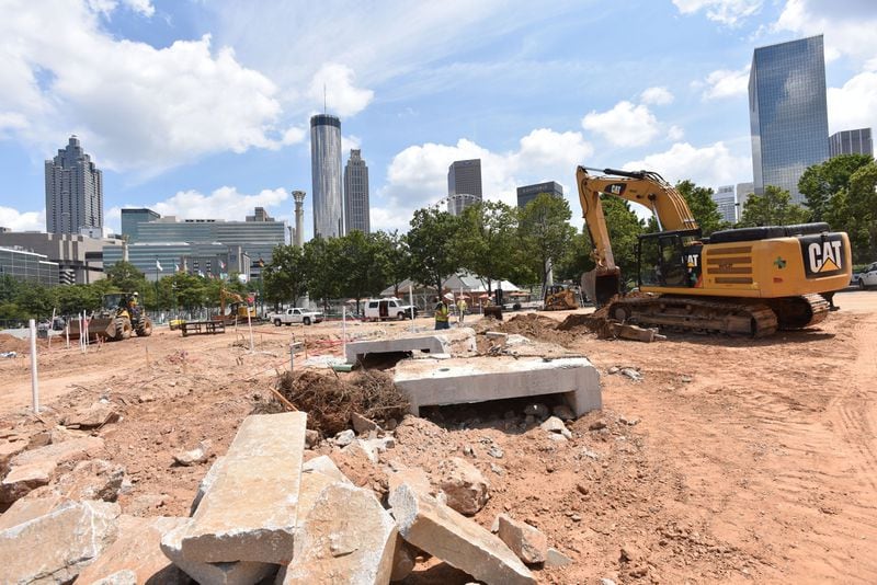 Construction of new greenspace at what would become Centennial Olympic Park. HYOSUB SHIN / HSHIN@AJC.COM