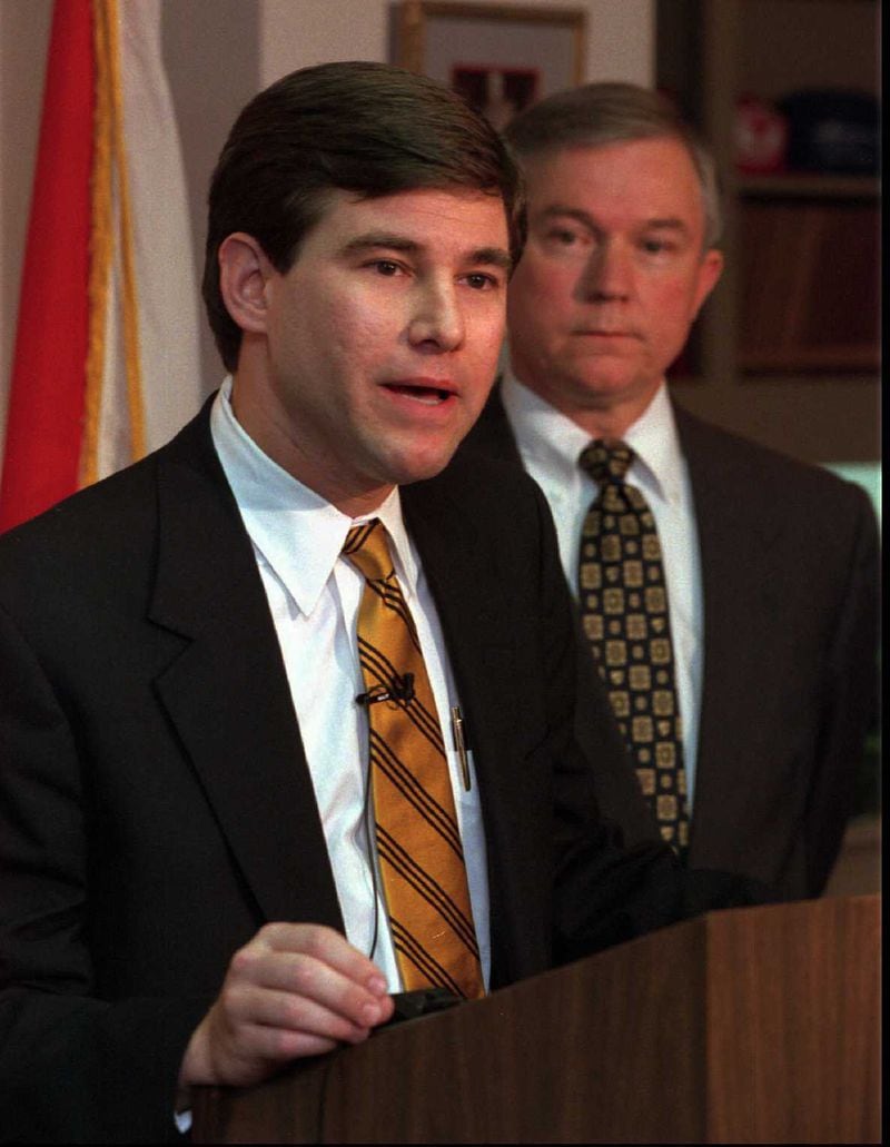 Pryor at a news conference in 1996 after he was nominated to replace Jeff Sessions, who had just been elected to the U.S. Senate, as the attorney general of Alabama. (Patricia Miklik / Montgomery Advertiser)