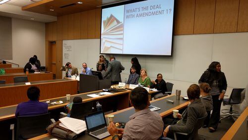 Oct. 10, 2016 — Atlanta — Students at Georgia State University law school learn about Amendment 1 during a debate by supporters and opponents of the Opportunity School District. SOURCE: TY TAGAMI/AJC