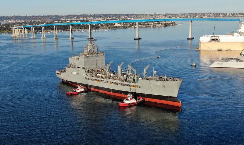 The first of six Navy oiler ships in a class bearing Rep. John Lewis' name was launched in January in the General Dynamics NASSCO shipyard in San Diego. (Photo courtesy of General Dynamics NASSCO)