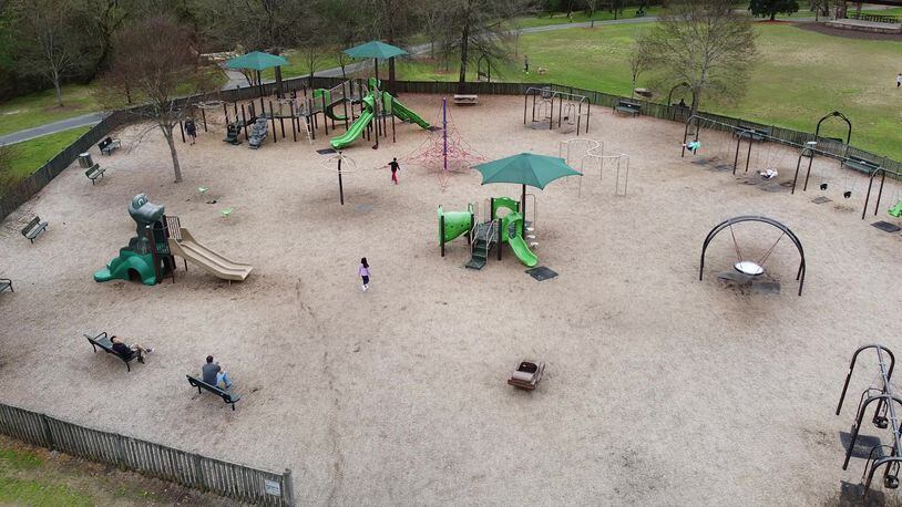 An aerial photo of East Cobb Park.