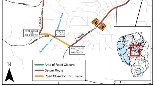 While the nearly 60-year-old bridge over Ebenezer Church Road is replaced, that road will be closed until September between Lester Road and Redwine Road. (Courtesy of Fayette County)