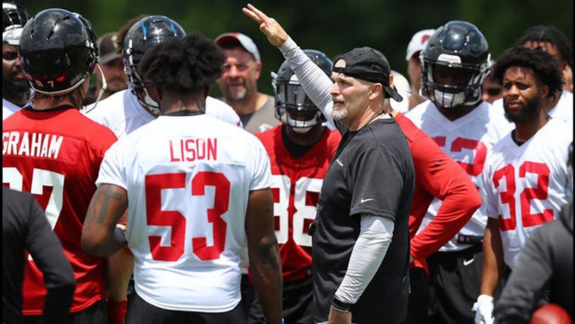 <p>Atlanta Falcons first round picks offensive lineman Chris Lindstrom (right) and offensive tackle Kaleb McGary (left) get in some work during rookie minicamp on Friday, May 10, 2019, in Flowery Branch. Curtis Compton/ccompton@ajc.com</p> <p>Falcons head coach Dan Quinn runs the rookies through their first day of rookie minicamp on Friday, May 10, 2019, in Flowery Branch. Curtis Compton/ccompton@ajc.com</p> <p>Atlanta Falcons first round picks offensive lineman Chris Lindstrom (left) and offensive tackle Kaleb McGary (right) get in some work during rookie minicamp on Friday, May 10, 2019, in Flowery Branch. Curtis Compton/ccompton@ajc.com</p> <p>Atlanta Falcons first round draft picks offensive lineman Chris Lindstrom (right) and offensive tackle Kaleb McGary (left) relax on the bench after the first day of rookie minicamp while waiting to do interviews. Curtis Compton/ccompton@ajc.com</p> <p>Falcons defensive end John Cominsky relaxes on the bench at the end of the first day of rookie minicamp on Friday, May 10, 2019, in Flowery Branch. Curtis Compton/ccompton@ajc.com</p> <p>Falcons defensive end John Cominsky covers running back John Santiago on the first day of rookie minicamp on Friday, May 10, 2019, in Flowery Branch. Curtis Compton/ccompton@ajc.com</p> <p>Falcons cornerback Jayson Stanley works with head coach Dan Quinn during rookie minicamp on Friday, May 10, 2019, in Flowery Branch. Curtis Compton/ccompton@ajc.com</p> <p>Falcons cornerback Jayson Stanley (left) works against safety A.J. Westbrook (right) during rookie minicamp on Friday, May 10, 2019, in Flowery Branch. Curtis Compton/ccompton@ajc.com</p> <p>Falcons wide receiver TaQuon Marshall, Georgia Tech, catches a pass during rookie minicamp on Friday, May 10, 2019, in Flowery Branch. Curtis Compton/ccompton@ajc.com</p> <p>Falcons safety Parker Baldwin (left) works against cornerback Rashard Causey (right) during rookie minicamp on Friday, May 10, 2019, in Flowery Branch. Curtis Compton/ccompton@ajc.com</p>