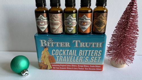 Five tiny bitter bottles in an embossed case from Bitter Truth.