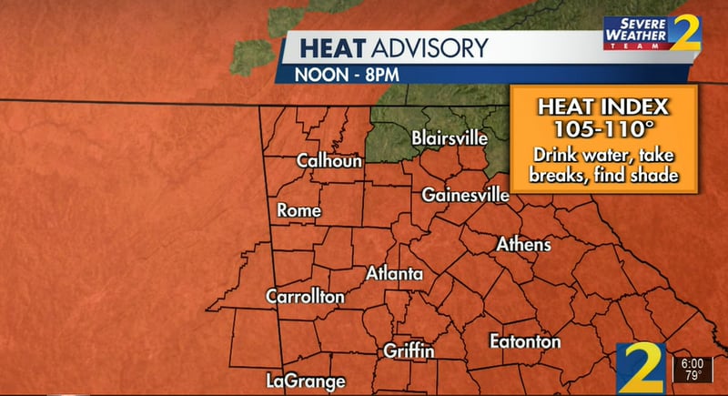 The National Weather Service has scheduled a heat advisory to take effect at noon and expire at 8 p.m. Tuesday.