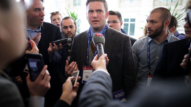 NATIONAL HARBOR, MD - FEBRUARY 23: Reporters surround white supremacist Richard Spencer during the first day of the Conservative Political Action Conference at the Gaylord National Resort and Convention Center February 23, 2017 in National Harbor, Maryland. American Conservative Union Chairman Matt Schlapp said that Spencer was "not part of the agenda" at CPAC. Hosted by the American Conservative Union, CPAC is an annual gathering of right wing politicians, commentators and their supporters. (Photo by Chip Somodevilla/Getty Images)
