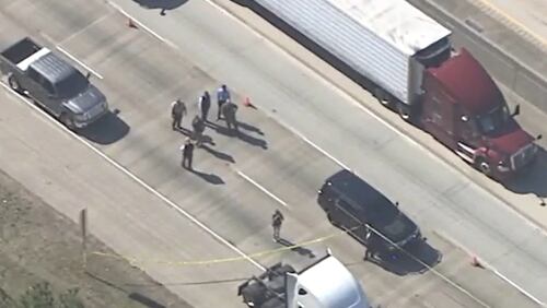 Coweta County deputies chased the stolen tractor-trailer on I-85 before a deputy opened fire on its driver Tuesday, according to the GBI. (Credit: NewsChopper 2)