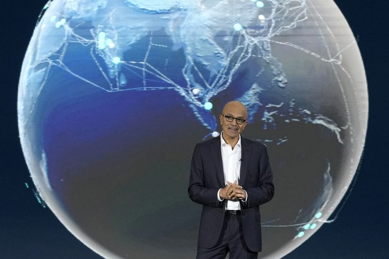 Microsoft CEO Satya Nadella speaks during an event titled "Microsoft Build: AI Day" in Jakarta, Indonesia, Tuesday, April 30, 2024. Microsoft will invest $1.7 billion over the next four years in new cloud and artificial intelligence infrastructure in Indonesia — the single largest investment in Microsoft’s 29-year history in the country, Nadella said Tuesday. (AP Photo/Dita Alangkara)