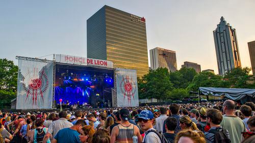 May 9, 2015 Atlanta - Wilco performs on stage as the sun sets during the Shaky Knees Music Festival at Central Park in Atlanta on Saturday, May 9, 2015. Social Distortion, Flogging Molly, Interpol, Wilco, The Avett Brothers and many more performed on the second day of the three day festival. JONATHAN PHILLIPS / SPECIAL