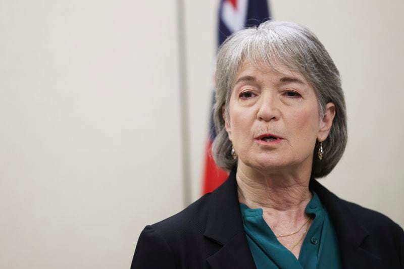 Hawaii Attorney General Anne Lopez holds a press conference on the Maui Wildfire Phase One Report findings on Wed, April 17, 2024, in Honolulu. (AP Photo/Marco Garcia)