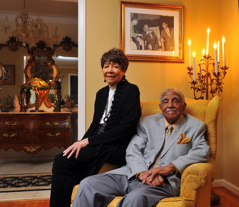 Civil rights leaders Joseph Lowery and wife Evelyn Lowery shown in their Atlanta home Sept. 13, 2013. Evelyn suffered a stroke five days later and died on September 26.