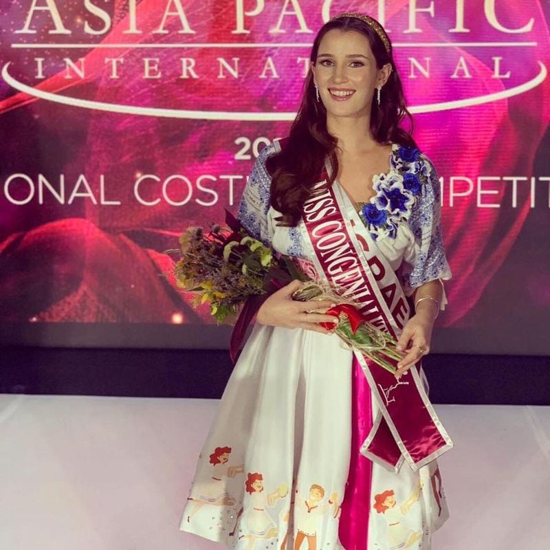 Miss Israel 2019 Noy Ben Artzi at the Miss Asia Pacific International competition, wearing Aviad Arik Herman s dress, celebrating tradition of Israeli folk dance. Photo: The Qrown Philippines