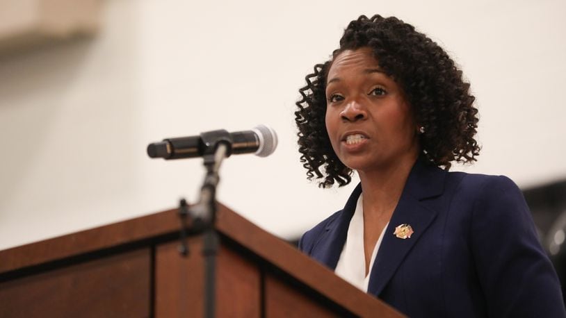 Cobb County Chairwoman Lisa Cupid delivers the State of the County Address on Thursday, March 31, 2022, in Marietta, Ga. Branden Camp/For The Atlanta Journal-Constitution