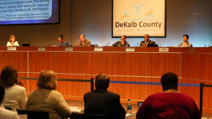 Board of Education members during a meeting at the DeKalb County Board of Education building in Stone Mountain. EMILY HANEY / EMILY.HANEY@AJC.COM
