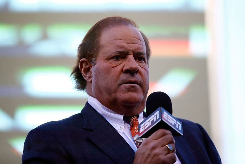 KANSAS CITY, MO - OCTOBER 28:  Broadcaster Chris Berman of ESPN is seen on the field before Game Two of the 2015 World Series between the Kansas City Royals and the New York Mets at Kauffman Stadium on October 28, 2015 in Kansas City, Missouri.  (Photo by Tim Bradbury/Getty Images)