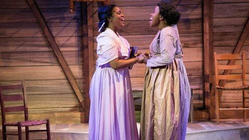 Jeanette Illidge and Latrice Pace play sisters Nettie and Celie in “The Color Purple” at Actor’s Express. CONTRIBUTED BY CASEY GARDNER