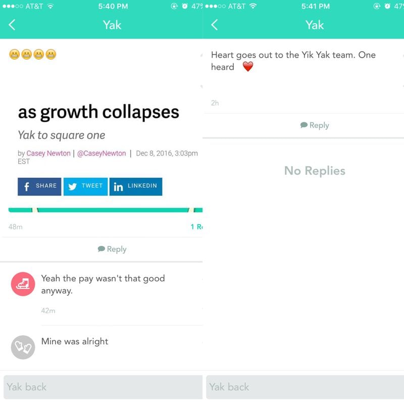 Yik Yak users took to the app to express their thoughts about Thursday's layoffs.